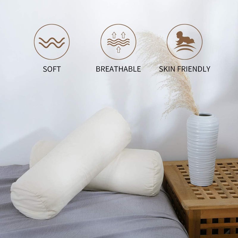 Lofe Organic Cotton Pillow Case - One Pack 17''×6'' Cylindrical Pillow Cover - 300 TC Thread Count - Soft and Breathable - Off White - Image 5